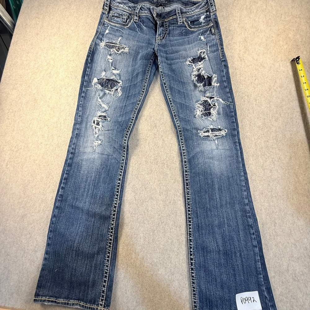 Silver Jeans Co Tuesday Slim Bootcut Distressed Lace Inset Jeans W31 L33